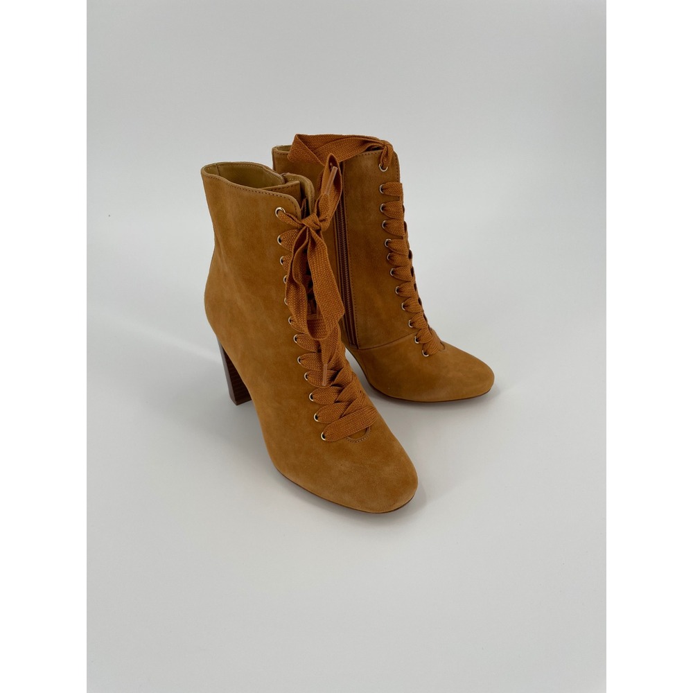 Sézane Alicia Suede Lace Up Ankle Boots Camel Block‎ Heel EU 37 US 6